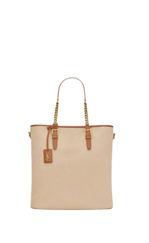 LAURENT TOTE BAG IN TELA E PELLE CONCIATA AL VEGETALE