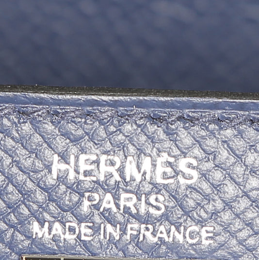 Borsa Hermès Kelly 25 cm in pelle Epsom tricolore blu scuro Bleu Atoll e nera