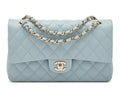 Chanel
Light Blue Quilted Caviar Medium Classic Double Flap Light Gold Hardware, 2022