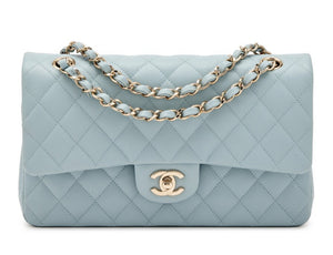Chanel
Light Blue Quilted Caviar Medium Classic Double Flap Light Gold Hardware, 2022