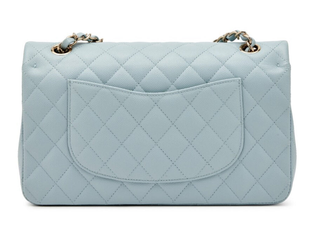 Chanel
Light Blue Quilted Caviar Medium Classic Double Flap Light Gold Hardware, 2022