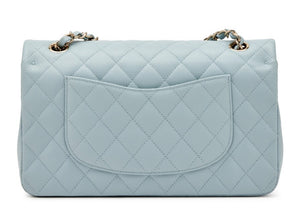 Chanel
Light Blue Quilted Caviar Medium Classic Double Flap Light Gold Hardware, 2022
