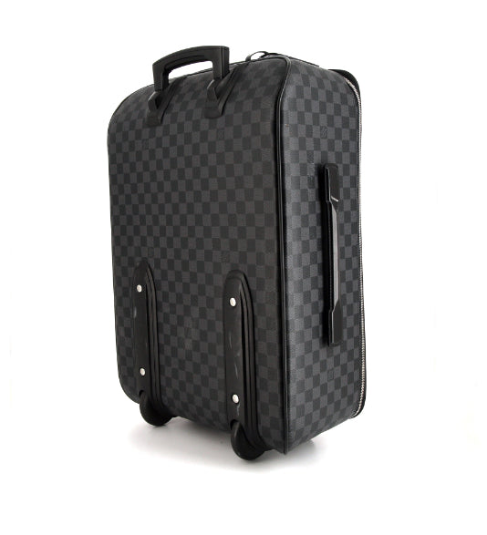 Valigia flessibile Louis Vuitton Pegase in tela a scacchi e pelle nera