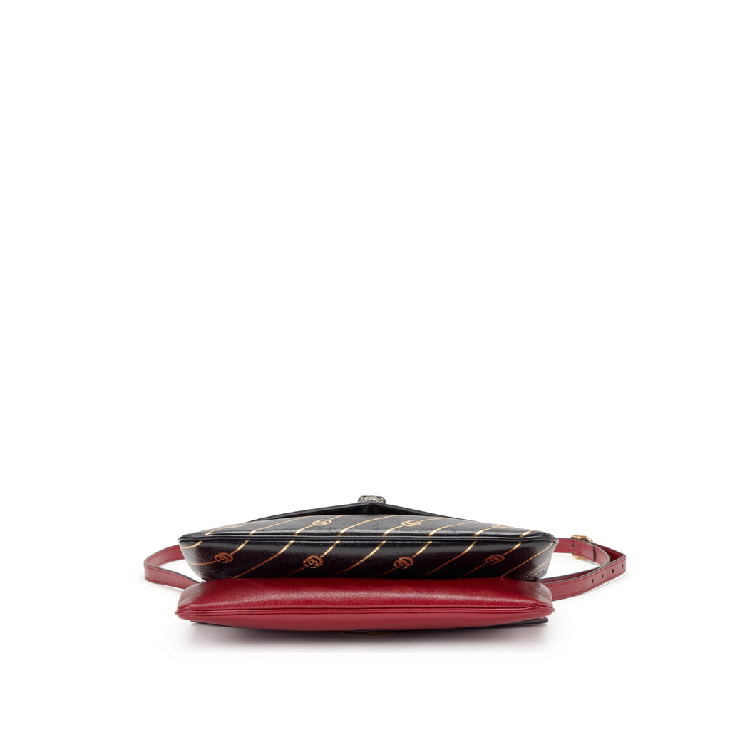 Gucci
Black and Red Leather and Strass Thiara Double Shoulder Bag Gold Hardware