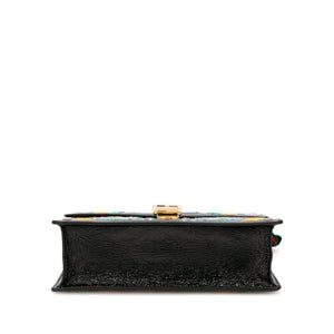Gucci
Black and Multicolor Floral Embroidered Crinkled Patent Leather Sylvie Top Handle Gold Hardware