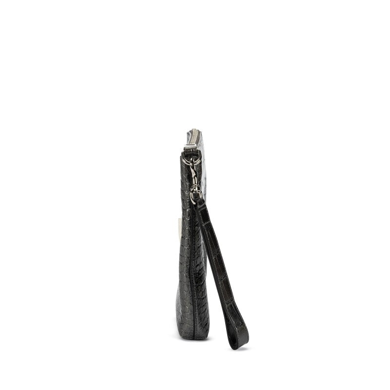 Gucci
Gunmetal Crocodile Pouch Silver Hardware