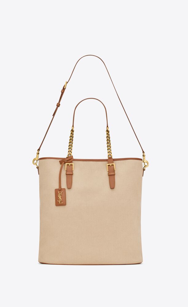 LAURENT TOTE BAG IN TELA E PELLE CONCIATA AL VEGETALE
