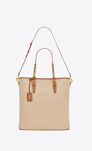 LAURENT TOTE BAG IN TELA E PELLE CONCIATA AL VEGETALE
