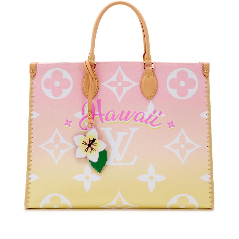 Bag Louis vuitton Light Pink and Yellow Giant Monogram Canvas and Raffia By the Pool Hawaii OnTheGo GM Gold Hardware, 2021