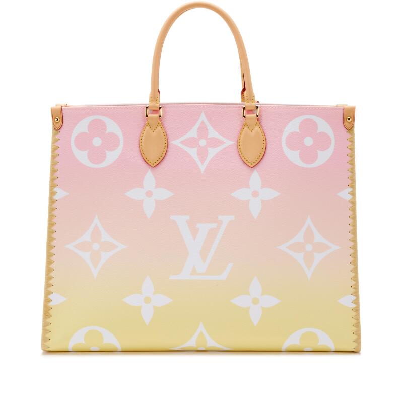 Bag Louis vuitton Light Pink and Yellow Giant Monogram Canvas and Raffia By the Pool Hawaii OnTheGo GM Gold Hardware, 2021