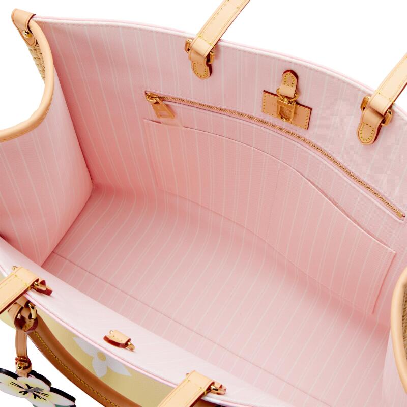 Bag Louis vuitton Light Pink and Yellow Giant Monogram Canvas and Raffia By the Pool Hawaii OnTheGo GM Gold Hardware, 2021