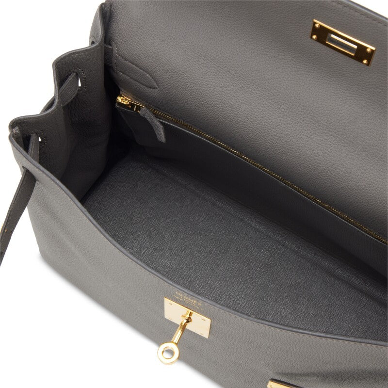 Hermès Gris Etain Retourne Togo Kelly 32 Gold Hardware, 2020